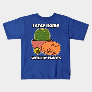 Golden Ball Succulent and Sleepy Cat Stay Home with plants Kids T-Shirt